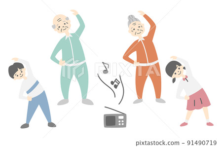 老人小孩做廣播體操(無主線) 老人小孩做廣播體操(無主線) 91490719