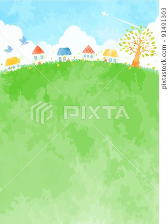 Hand-painted cityscape illustration full of green - Stock Illustration ...