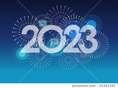New Year's card material 2023 logo and fireworks background illustration 91492385