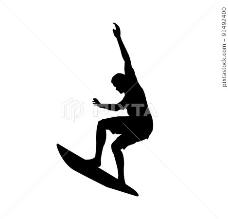 Monochromatic silhouette person vector illustration (male surfing) 91492400