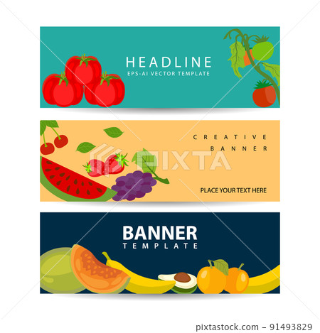 Fruits banners. Colorful fruit design summer healthy fresh organic vegan food collection Fruits banners. Colorful fruit design summer healthy fresh organic vegan food collection 91493829