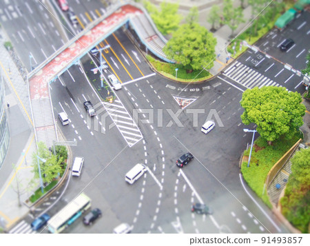 Rainy intersection diorama style miniature style Rainy intersection diorama style miniature style 91493857