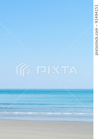 Summer sea, sky and sandy beach landscape Summer sea, sky and sandy beach landscape 91494151