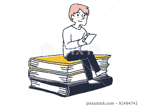 Men reading books on tablet devices People who enjoy reading and have various simulated experiences Men reading books on tablet devices People who enjoy reading and have various simulated experiences 91494741