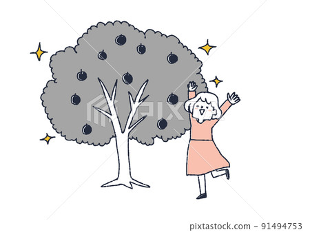 A woman who is pleased with the fruits of a large tree. People who are pleased with the fruits and harvests in the fall. A woman who is pleased with the fruits of a large tree. People who are pleased with the fruits and harvests in the fall. 91494753