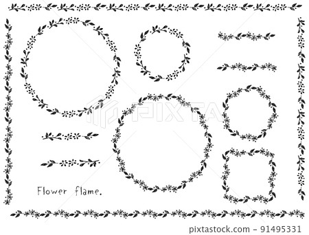 手繪植被、花圈框架、格線套裝 手繪植被、花圈框架、格線套裝 91495331