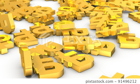 A large amount of scattered ruble currency symbols. Loss due to economic sanctions. A symbol of splurge and failure. 3D rendering. 91496212
