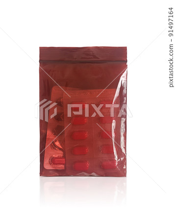 sealed medicine pouch on a white background sealed medicine pouch on a white background 91497164