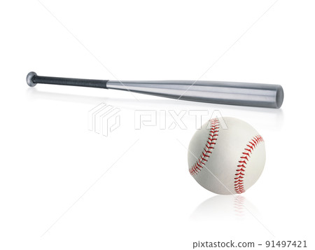 Baseball bat and ball isolated on white background 91497421