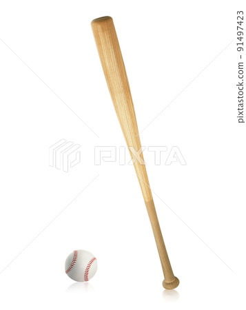 Baseball bat and ball isolated on white background 91497423