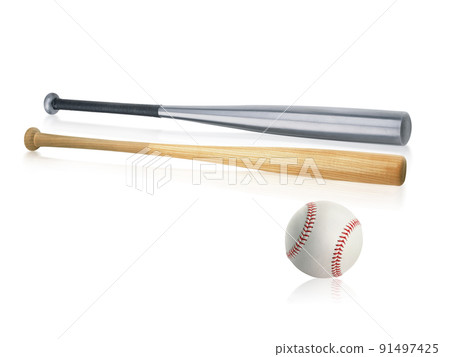 Baseball bat and ball isolated on white background 91497425