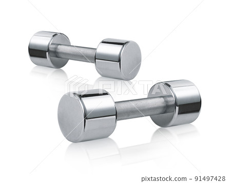 steel dumbbells isolated on white background 91497428