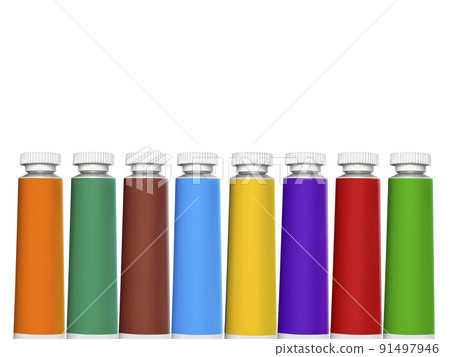 set of colored tubes with a paint on a white background set of colored tubes with a paint on a white background 91497946