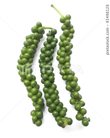 fresh green peppercorns with isolated on a white background 91498128