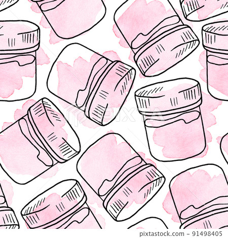Seamless pattern jar of paint. Line art. Isolated on a white background. For your design. Seamless pattern jar of paint. Line art. Isolated on a white background. For your design. 91498405