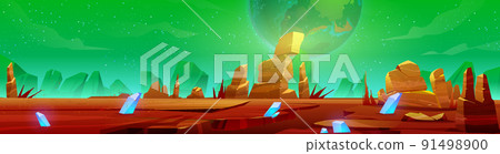 Mars landscape, alien planet background red desert Mars landscape, alien planet background red desert 91498900