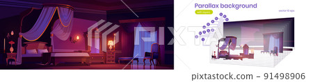 Parallax background luxury bedroom at night 2d Parallax background luxury bedroom at night 2d 91498906