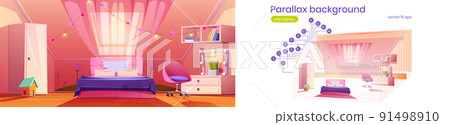 Parallax background gill bedroom on attic, 2d game 91498910