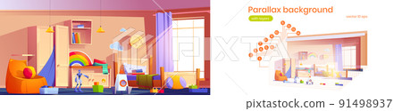 Parallax background kids bedroom, 2d game vector 91498937