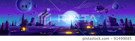 Alien night planet landscape space game background Alien night planet landscape space game background 91499085