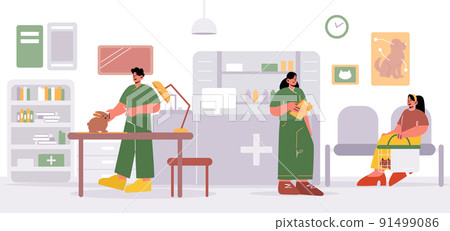 Vet clinic doctors working and caring of pets Vet clinic doctors working and caring of pets 91499086