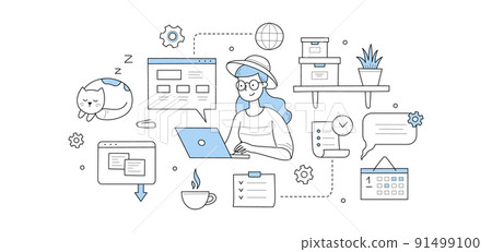 Home office, freelance doodle concept, freelancer Home office, freelance doodle concept, freelancer 91499100