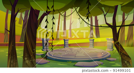 Ancient ruins with circle stone platform in jungle Ancient ruins with circle stone platform in jungle 91499101