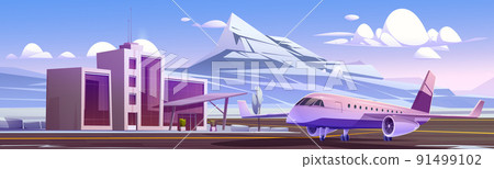 Airport terminal and plane in winter Airport terminal and plane in winter 91499102