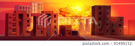 Atomic bomb explosion in destroyed city 91499152