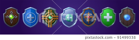 Set of game shields cartoon fantasy medieval armor Set of game shields cartoon fantasy medieval armor 91499338