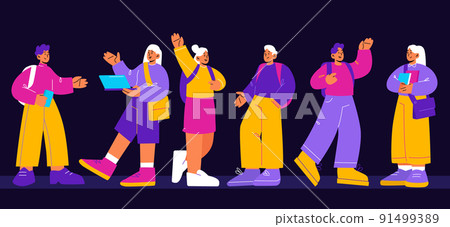 Students with books and gadgets. School girls boys 91499389