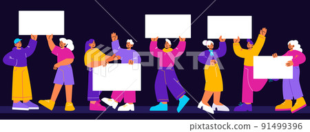 Happy people holding blank banners on presentation 91499396