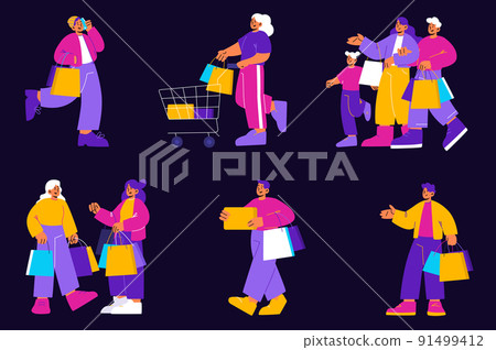 Set people in shopping mall or boutique, visitors Set people in shopping mall or boutique, visitors 91499412