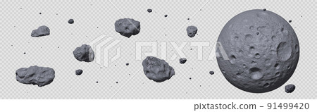 Stone asteroid belt. Meteor or flying space rock 91499420