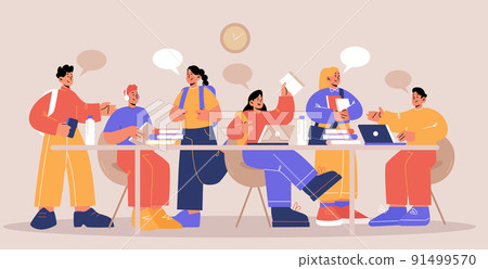 Students with books and laptops study at desk Students with books and laptops study at desk 91499570