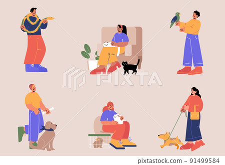 People with pets, characters with animals set People with pets, characters with animals set 91499584