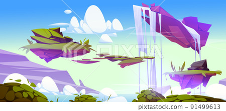 Fantasy summer landscape with floating islands 91499613