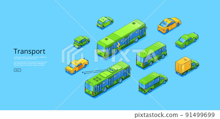 Transport isometric web banner, different cars 91499699