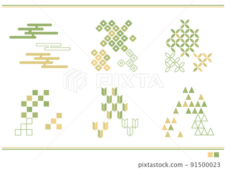 可組合使用的簡單日本圖案材料套裝綠色 x 黃色 91500023