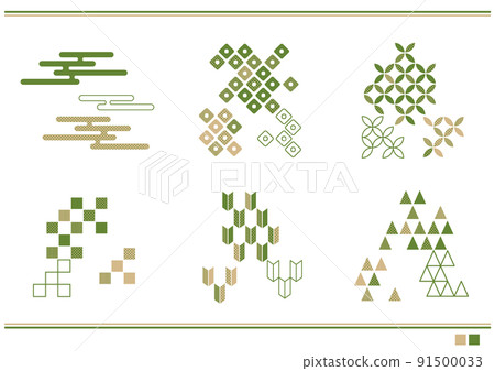 Simple Japanese pattern material set that can be used in combination Green x Gold 91500033