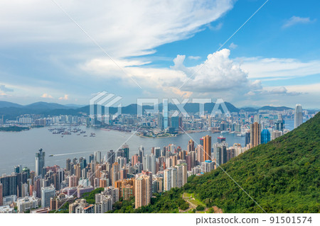 Victoria Harbour, viewing from west side of Hong Kong Island 1 May 2022 91501574