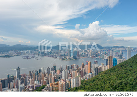 Victoria Harbour, viewing from west side of Hong Kong Island 1 May 2022 91501575