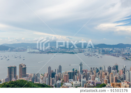 Victoria Harbour, viewing from west side of Hong Kong Island 1 May 2022 91501576