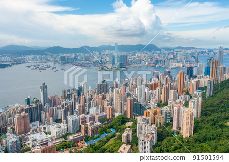 Victoria Harbour, viewing from west side of Hong Kong Island 1 May 2022 91501594