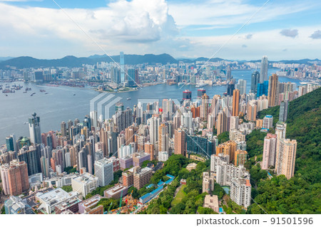 Victoria Harbour, viewing from west side of Hong Kong Island 1 May 2022 91501596
