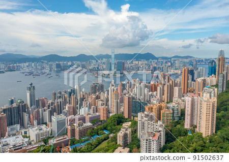 Victoria Harbour, viewing from west side of Hong Kong Island 1 May 2022 91502637