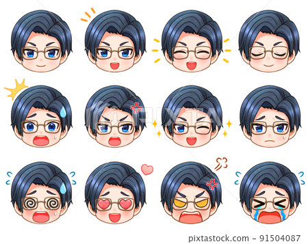 Glasses office worker male chibi character face icon material 91504087
