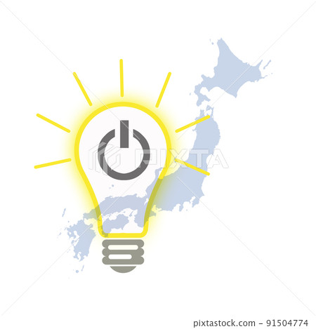 Japanese map, light bulb and power switch on white background 91504774