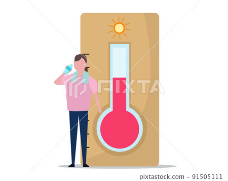 婦女飲用溫度計和水中暑措施極端高溫夏季插圖背景透明度 91505111