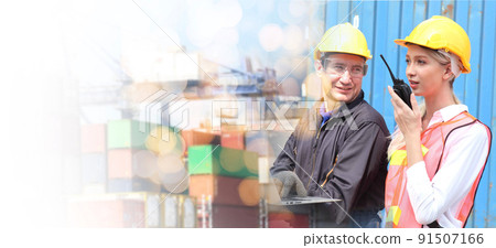 Logistics and transportation of world Container Cargo ship logistic import export and transport industry background 91507166